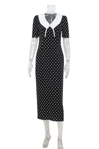 Polka Dot Midi Dress with Collar