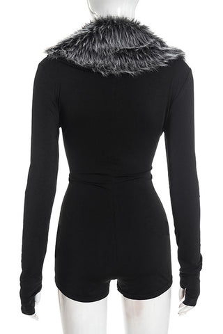 Faux Fur Collar Long Sleeve Romper