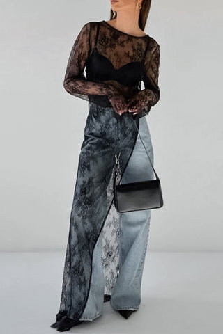 Sheer Panel Mesh Contrast Pants