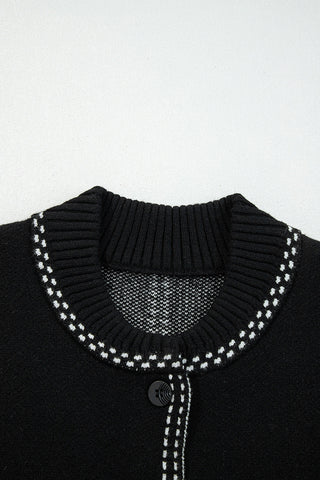 Contrast Trim Button-Front Cardigan