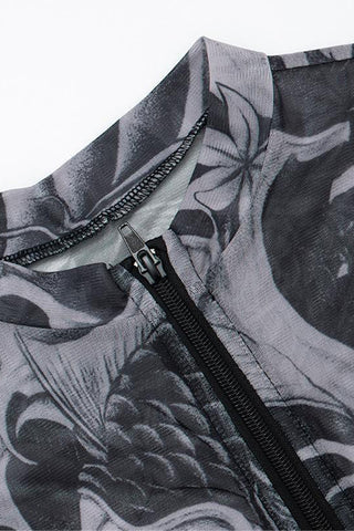 Patterned Zip-Front Short Set