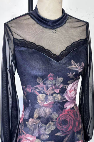 Floral Mesh Overlay Casual Dress