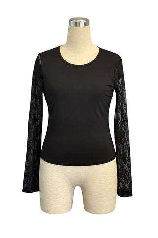 Lace Sleeve Fitted T-Shirt