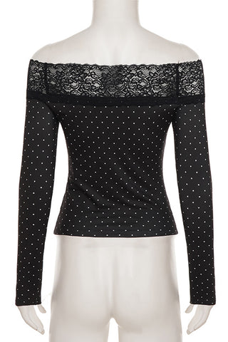 Off-Shoulder Lace Polka Dot Blouse