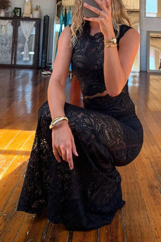 Sleeveless Lace Cutout Casual Dress