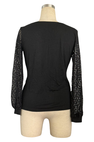 Wrap V-Neck Top with Lace Sleeves