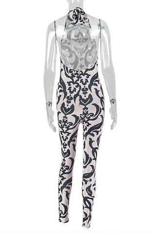 Patterned High-Neck Jumpsuit