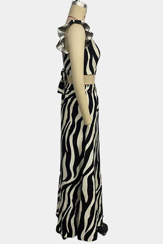 Zebra Print Skirt Set with Ruffled Crop Top