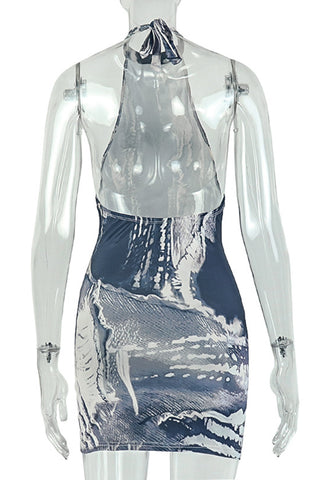 Abstract Print Halter Mini Dress