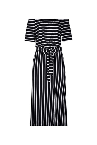 Off-Shoulder Striped Midi Dress