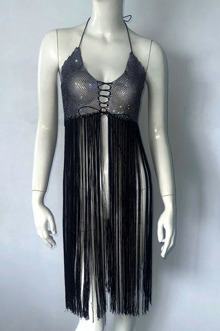 Fringe Detail Evening Dress