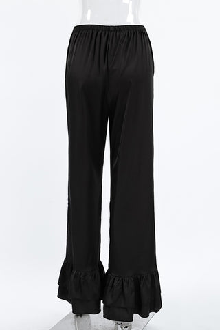 Ruffle-Hem Wide-Leg Pants
