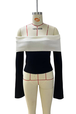 Off-Shoulder Contrast Sweater