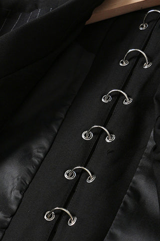 Cropped Pinstripe Blazer with Brooch