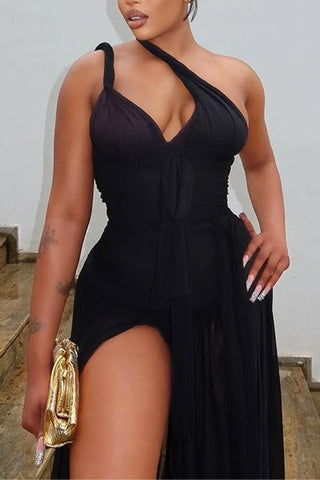 One-Shoulder Ruched Casual Dress