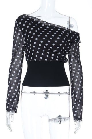 One-Shoulder Polka Dot Blouse