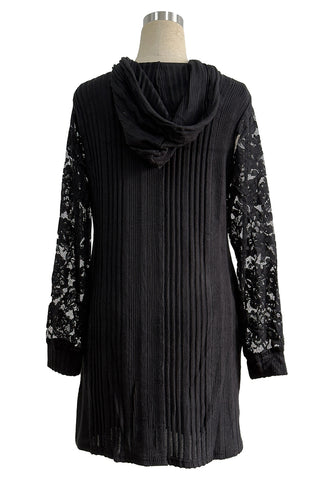 Lace Sleeve Hoodie Casual Dress