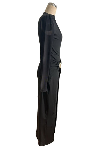 Ruched Waist Midi Dress with Slit