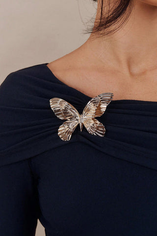 Off-Shoulder Butterfly Accent Blouse