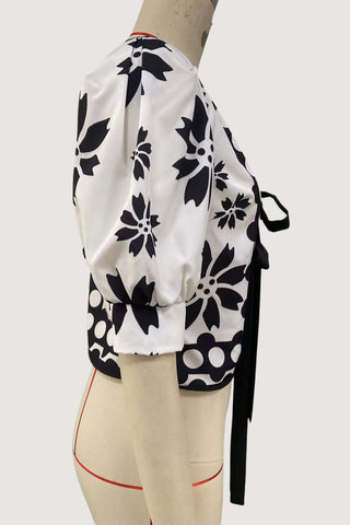 Bow-Tied Patterned Blouse