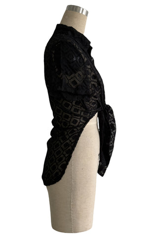 Sheer Tie-Front Collared Top