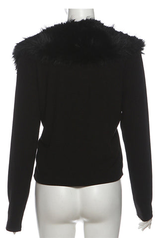 Faux Fur Collar Buttoned Jacket