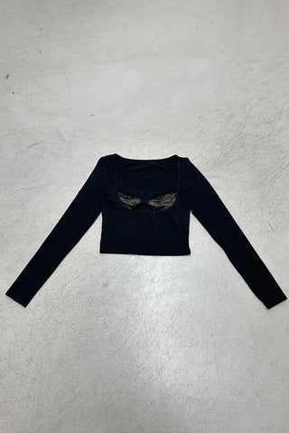 Lace-Inset Long Sleeve Blouse