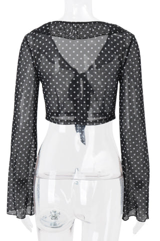 Sheer Tie-Front Polka Dot Blouse
