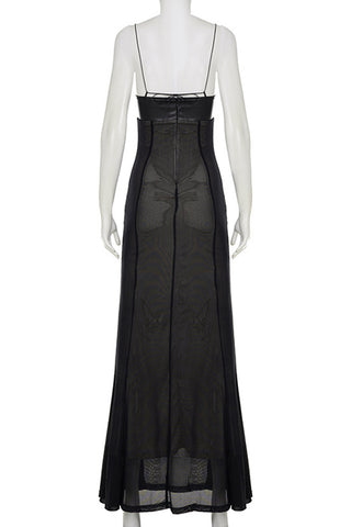Strappy Sheer Panel Evening Dress