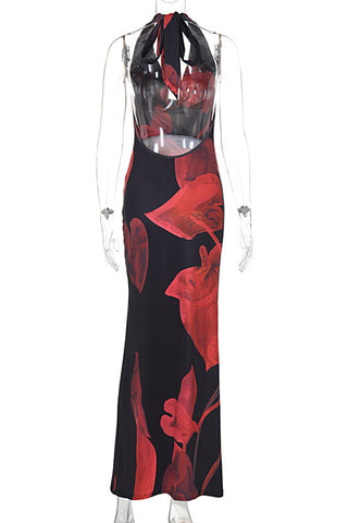 Halter Neck Floral Maxi Dress