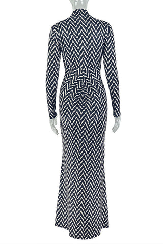 Chevron Long-Sleeve Casual Dress