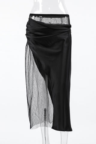 Layered Mesh and Satin Drape Skirt