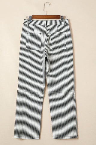Stripe Patch Pocket High Waist Denim Jeans