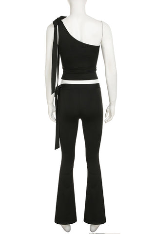 One-Shoulder Tie-Accent Pants Set