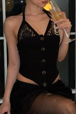 Button-Down Lace Detail Tank Top