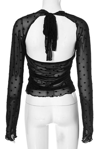 Long Sleeve Sheer Dot Blouse