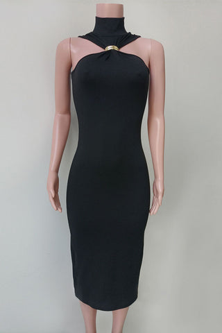 Asymmetric Halter Midi Dress