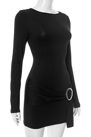 Long Sleeve Mini Dress with Waist Accent