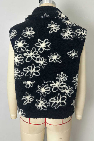 Floral Sherpa Vest with Zip Front