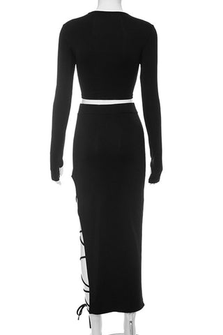 Sleek Cut-Out Skirt Set with Lace-Up Detail