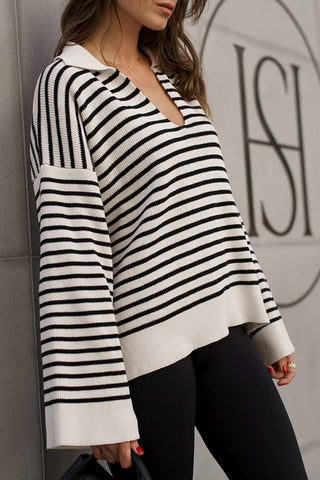 Striped V-Neck Oversized Sweater