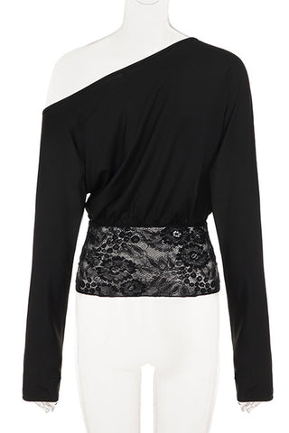 One-Shoulder Lace Detail T-Shirt