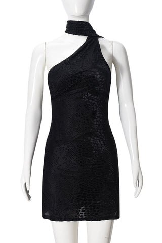 One-Shoulder Halter Mini Dress