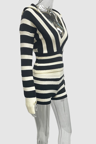 Striped V-Neck Short Set