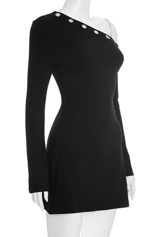 Asymmetrical Neckline Mini Dress