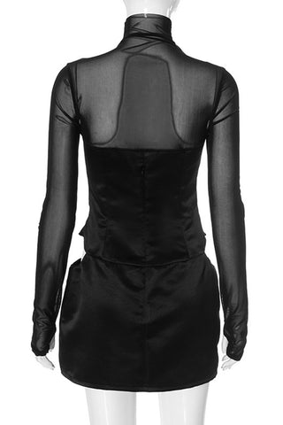Sheer Long-Sleeve Evening Mini Dress