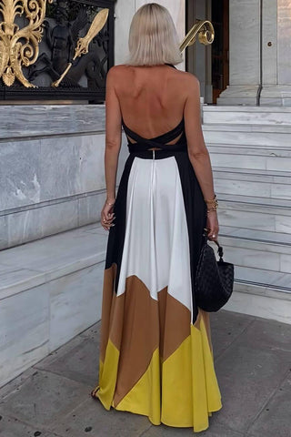 Halter Maxi Colorblock Dress