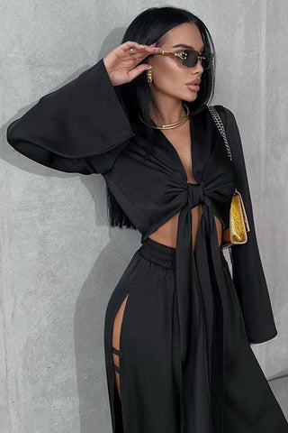 Tie-Front Long Sleeve Pants Set