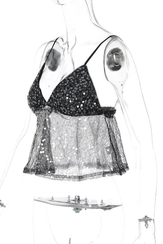 Sequined Mesh Cami Top