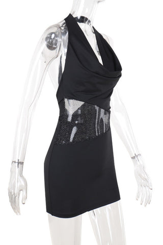 Halter Neck Mini Dress with Metallic Accents